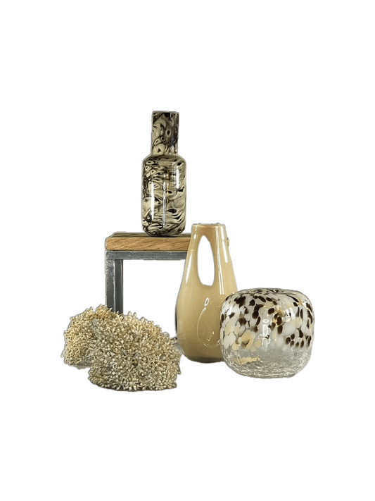 Glasvase mit Muster weiß-Braun - Pimis Living