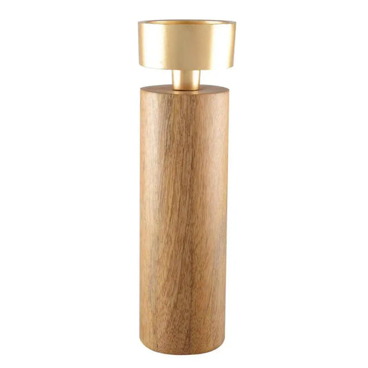 Holz- und goldener Metallkerzenhalter 27 cm