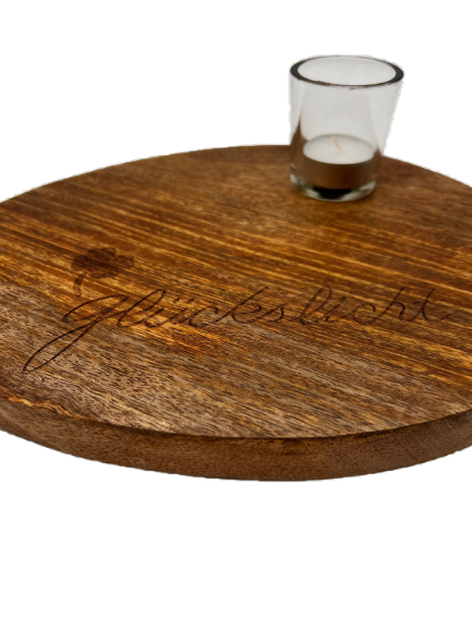 Holzbrett "Glückslicht" mit Windlicht pimis living by Konceptpunkt