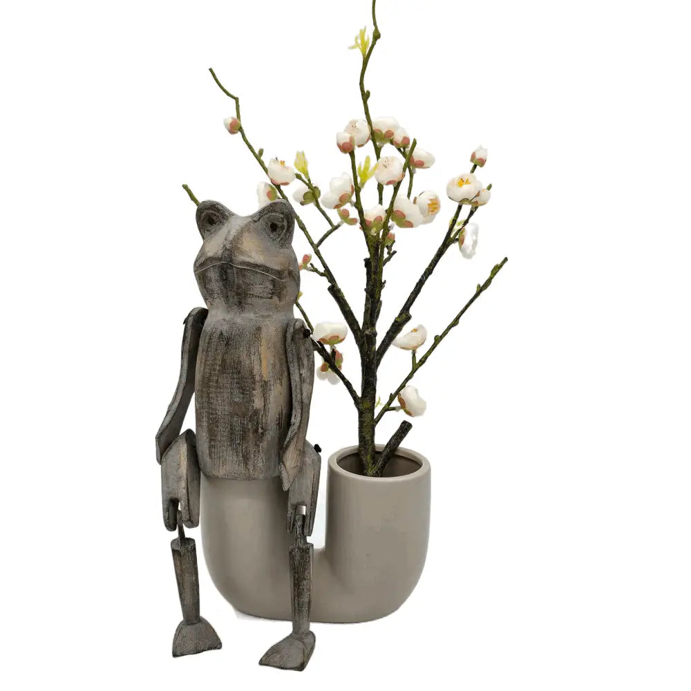 Holzkantensitzer Frosch, gewischt grau-braun - Pimis Living