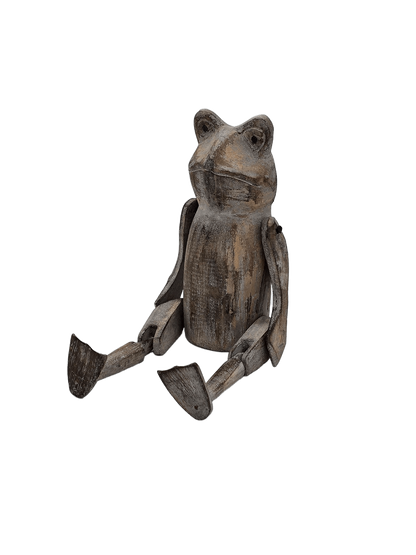 Holzkantensitzer Frosch, gewischt grau-braun - Pimis Living