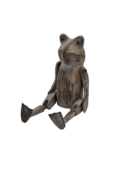 Holzkantensitzer Frosch, gewischt grau-braun - Pimis Living