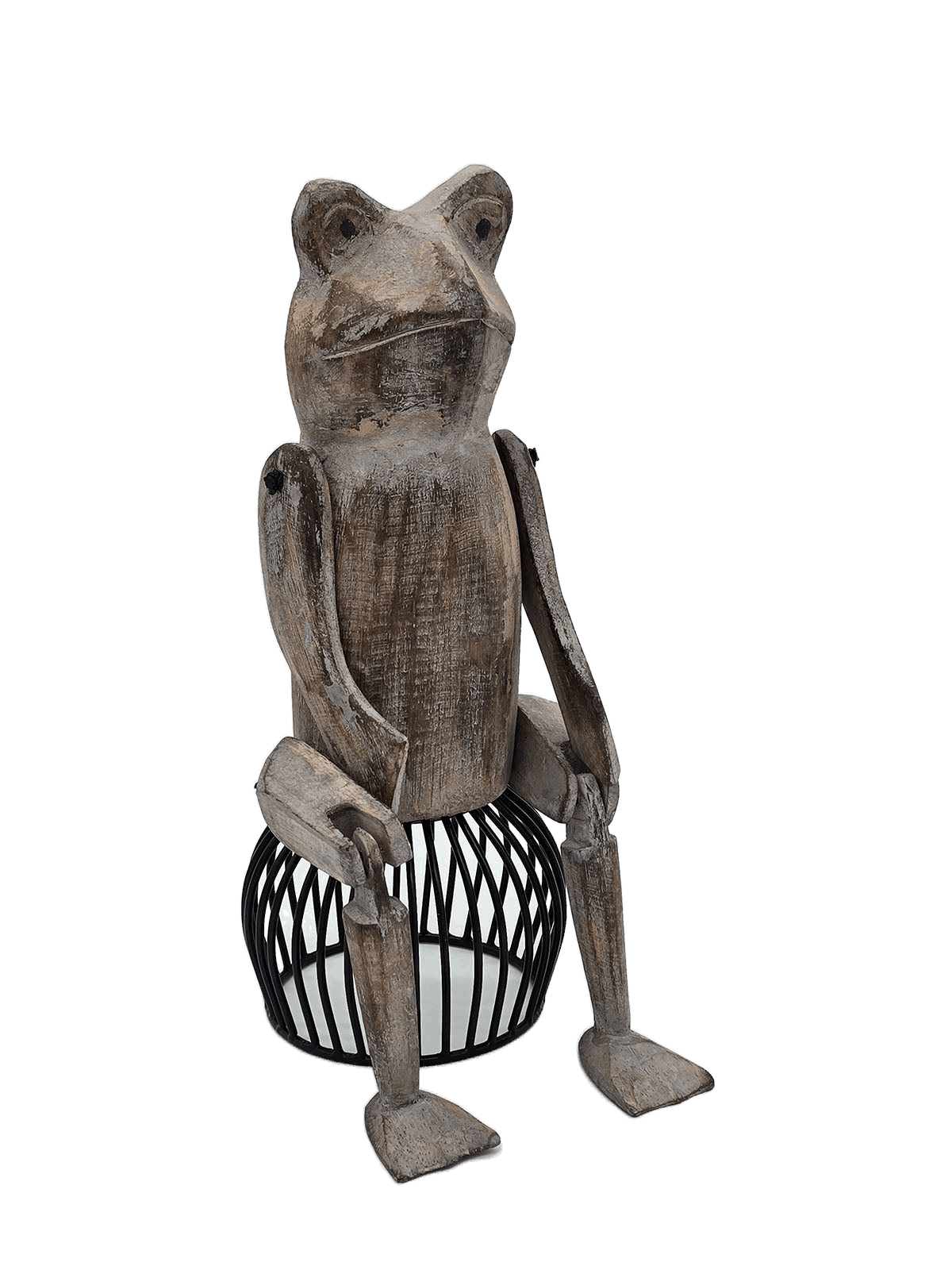 Holzkantensitzer Frosch, gewischt grau-braun - Pimis Living