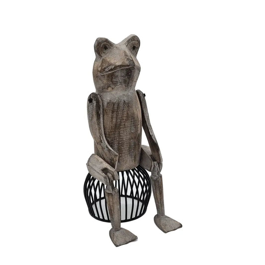 Holzkantensitzer Frosch, gewischt grau-braun - Pimis Living