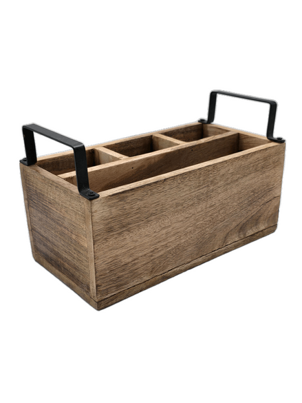 Kiste aus Holz mit Unterteilung und Metallgriffen - Küchenorganizer