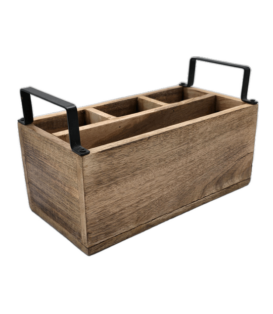 Kiste aus Holz mit Unterteilung und Metallgriffen - Küchenorganizer