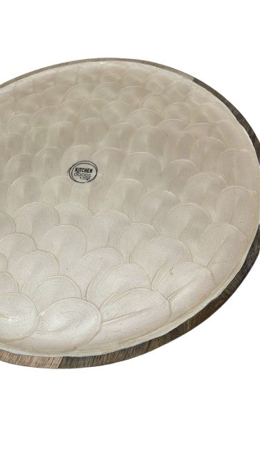 Tray or plate made of mango wood, glazed inside