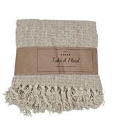 Plaid aus Baumwolle Beige mit Fransen Van Wanrooij