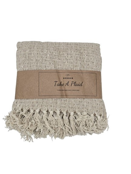 Beige cotton plaid with fringes