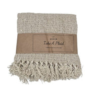 Plaid aus Baumwolle Beige mit Fransen Van Wanrooij