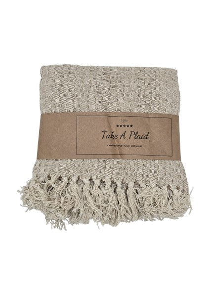 Beige cotton plaid with fringes
