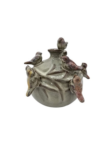 Ceramic spherical vase with birds