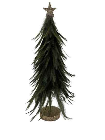 Tanne Federn in Grün mit Holzfuß in Gold H: 40 cm