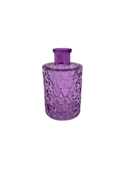 Purple glass mini vase with diamond pattern