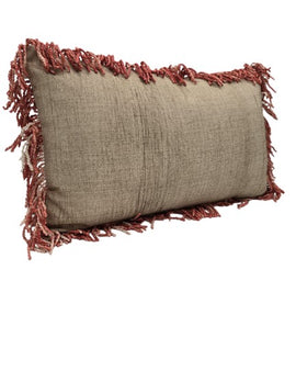 Kissen Braun / Beige mit Fransen in Rostrot 30 x 50 cm