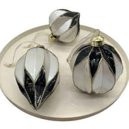 Weihnachtskugel aus Glas schwarz/weiß/gold (Rund) Decoris