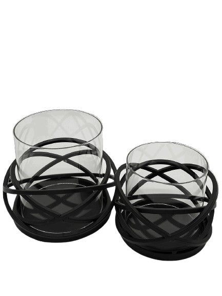 Windlicht Schwarz mit Glas 18x16 cm