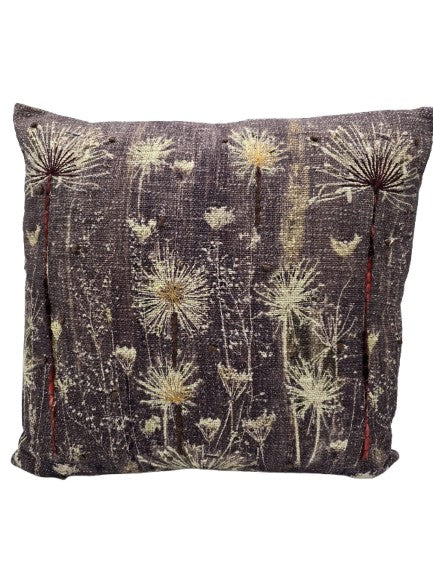 Cushion embroidered with dandelion motif, 50 cm x 50 cm