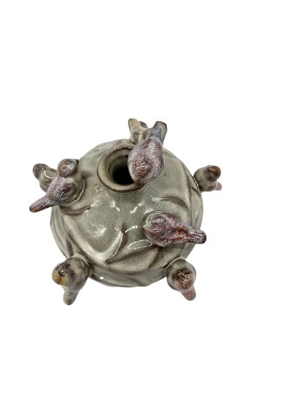 Ceramic spherical vase with birds
