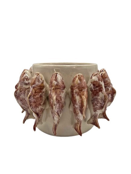 Topf mit Fischen Keramik Beige / Rost, handarbeit pimis living by Konceptpunkt