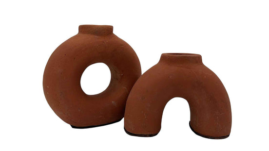 Kerzenständer aus Keramik Terracottafarben S