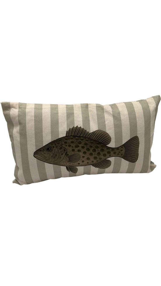 Kissen gestreift Natur/Türkis mit Fischmotiv 50 x 30 cm
