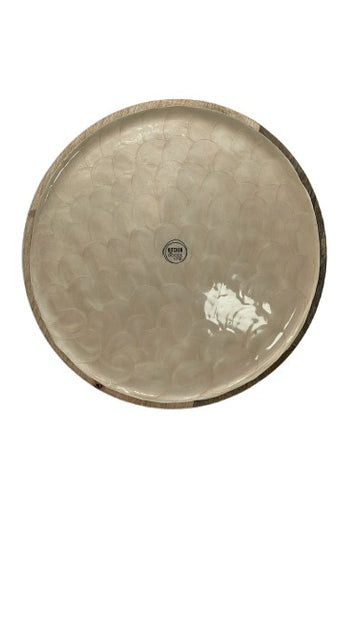Tray or plate made of mango wood, glazed inside