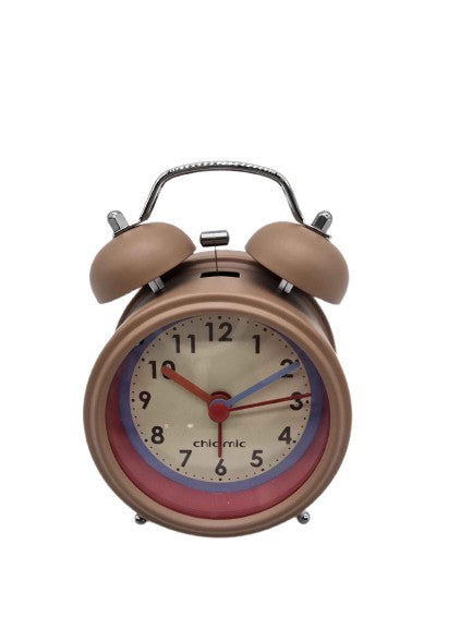 Wecker Nougat mit Blau-roten Elementen, Batteriebetrieben Wake Up Mocc