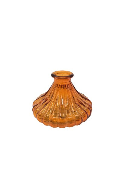 Mini vase bulbous made of glass in amber colors