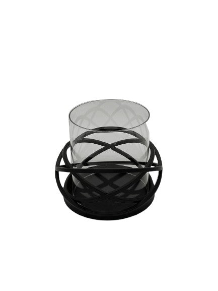 Windlicht Schwarz mit Glas 18x16 cm