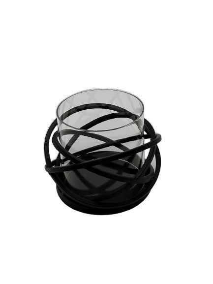 Windlicht Schwarz mit Glas 18x16 cm