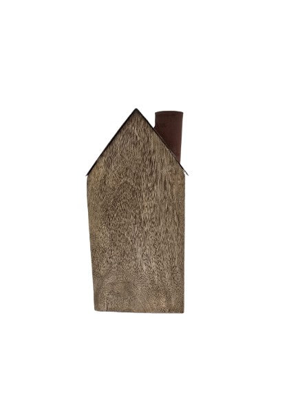 Candlestick/ wooden house with metal roof in rust (small)