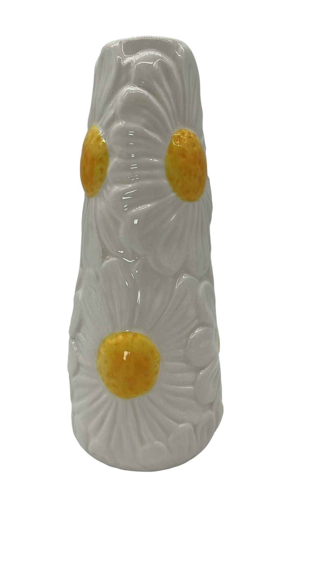 Vase weiß, mit Blumenmuster M Daan Kromhout