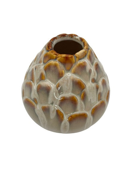 Vase ceramic beige with brown pattern