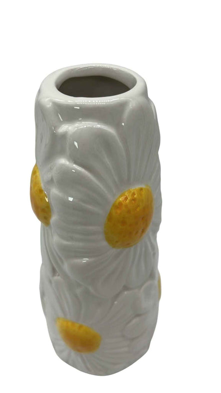 Vase weiß, mit Blumenmuster M Daan Kromhout