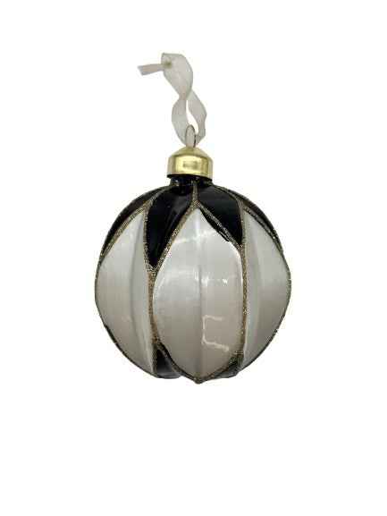 Weihnachtskugel aus Glas schwarz/weiß/gold (Rund)