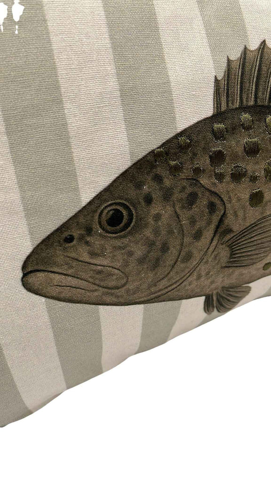 Kissen gestreift Natur/Türkis mit Fischmotiv 50 x 30 cm