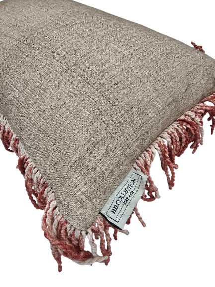 Cushion brown / beige with fringes in rust red 30 x 50 cm