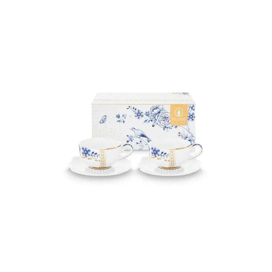 Set/2 Espresso Cups & Saucers Royal White