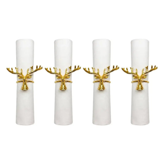 Set mit 4 goldenen Rentier-Hirsch-Serviettenringen
