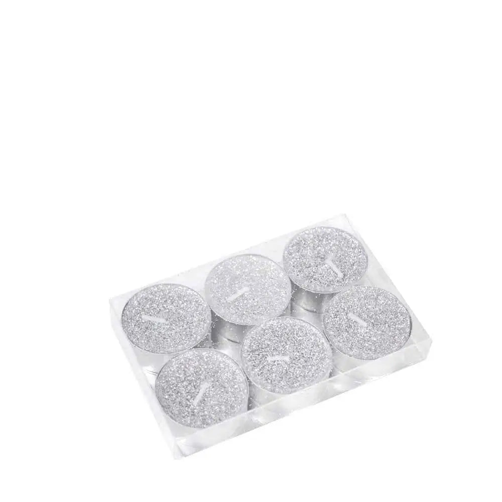 T-Light-Silber-Glitzerkerzen-Set mit 6 Stück