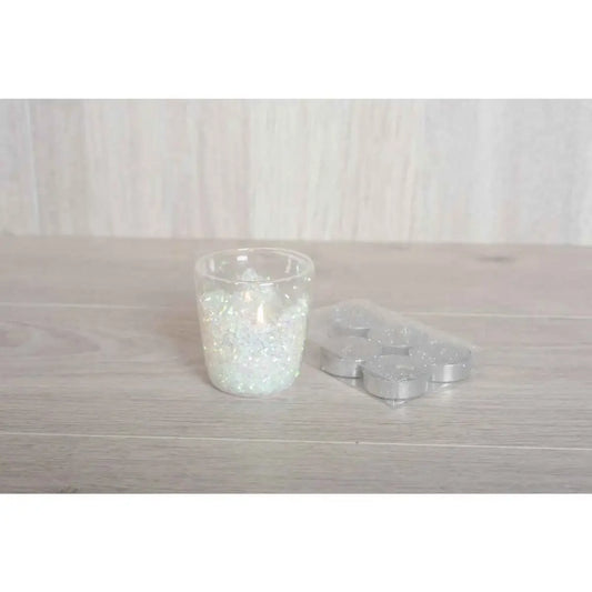 T-Light-Silber-Glitzerkerzen-Set mit 6 Stück