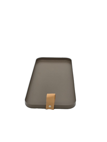 Tablett aus Metall Braun mit Ledergriff