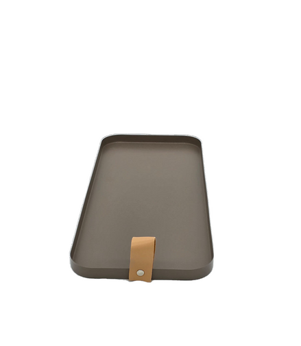 Tablett aus Metall Braun mit Ledergriff