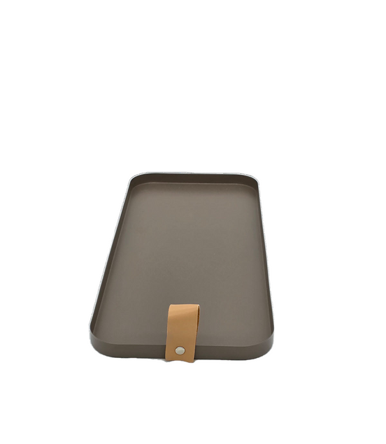 Tablett aus Metall Braun mit Ledergriff