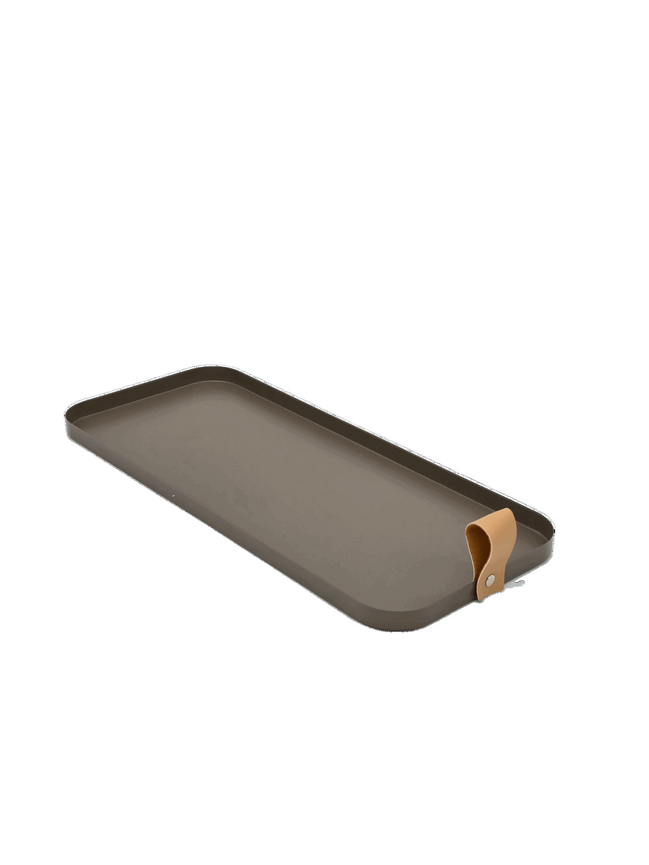 Tablett aus Metall Braun mit Ledergriff