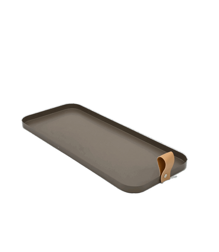 Tablett aus Metall Braun mit Ledergriff