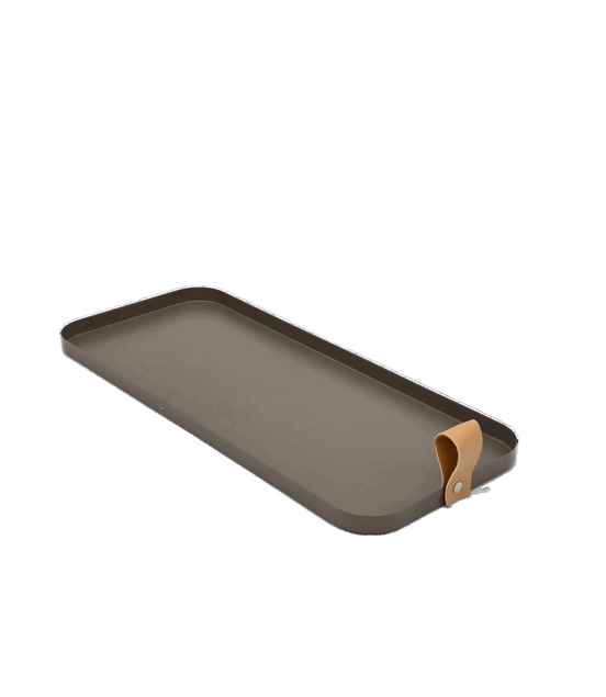 Tablett aus Metall Braun mit Ledergriff