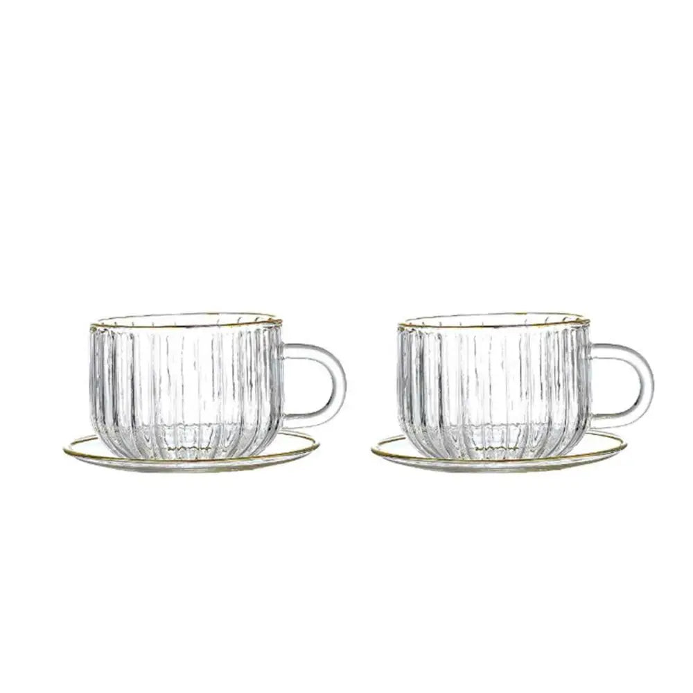 Tassen und Untertassen aus Glas mit Goldrand, 400 ml – 2er-Set
