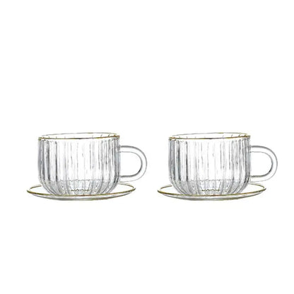 Tassen und Untertassen aus Glas mit Goldrand, 400 ml – 2er-Set